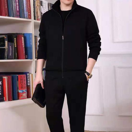2 шт./компл. мужской спортивный костюм с лацканами, длинным рукавом, застежкой-молнией, пальто с эластичной талией