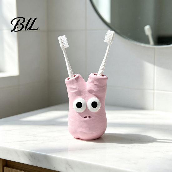 Decorative Toothbrush Base Cartoon Holder with 2 Holes, Durable Resin Stand, Cute Bathroom Decor Stable Organizer for Countertop Sink Novelty
