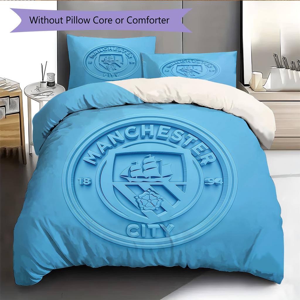 Manchester City Pattern Bedding Quilt Set Home Decoration Gift (1 * duvet cover + 2 * pillowcase without core)