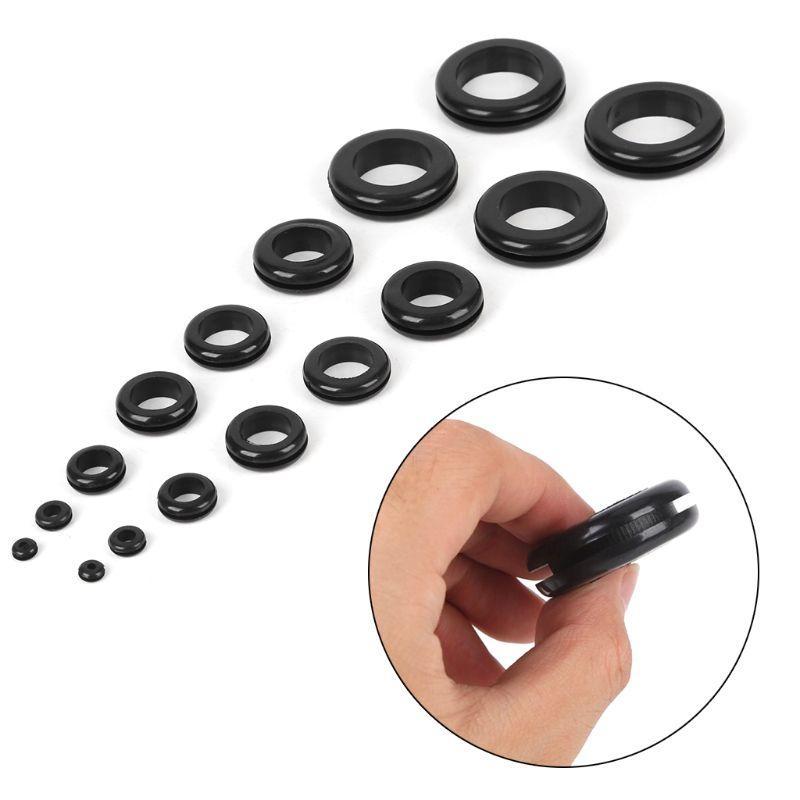 200Pcs/box Soft Rubber Grommet Gasket for Wire Cable Black Assortment Set Electrical Wire Gasket Tools Durable