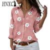 Женская мода, повседневные летние весенние однотонные рубашки-поло с длинным рукавом и принтом, блузки и рубашки