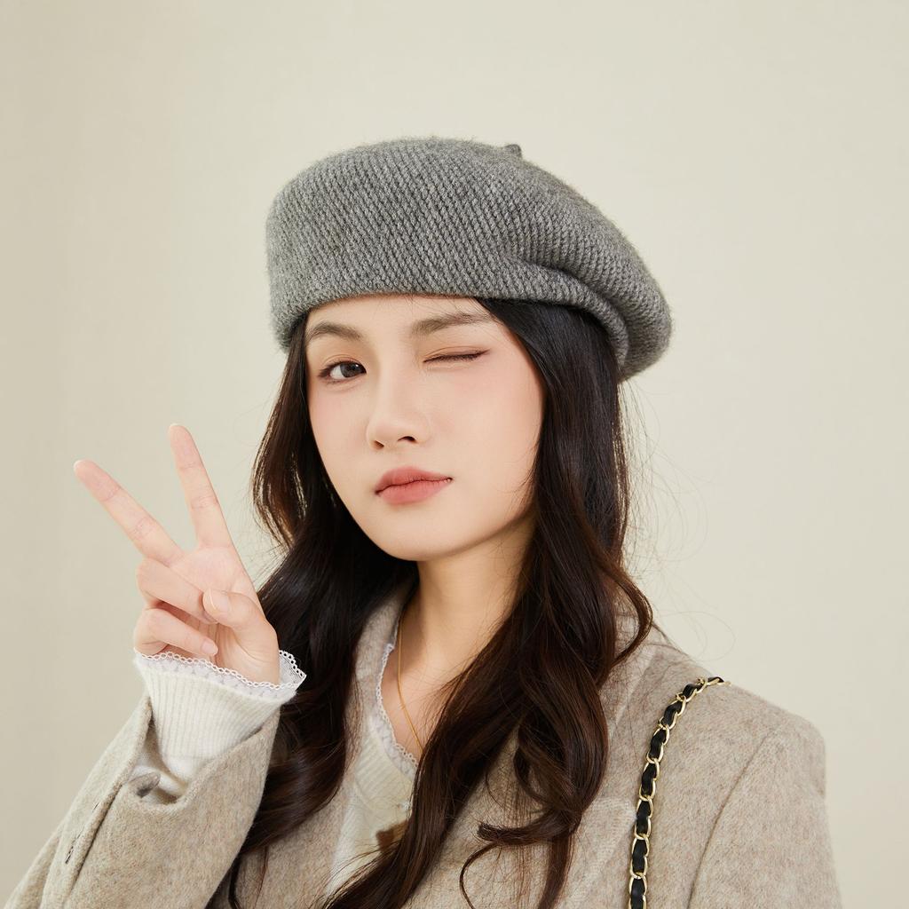 Женская однотонная беретка Повседневная художественная шляпа-бутон Теплая шляпа художника для улицы Осень и Зима