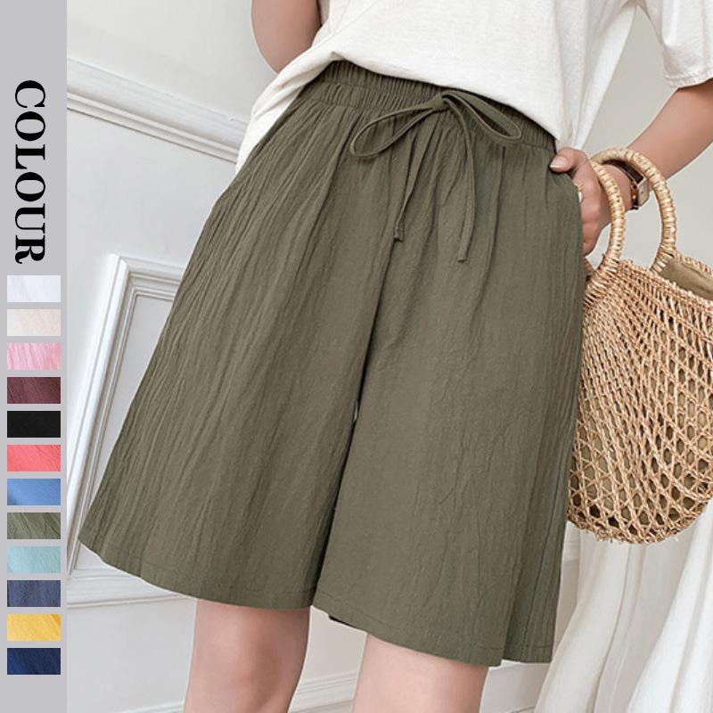 Брюки длиной пять четвертей из хлопка и конопли Дышащие брюки среднего размера Повседневные широкие брюки