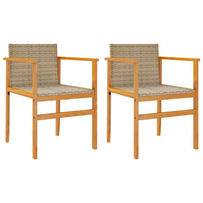 VidaXL Lot de 2 Chaises de Jardin avec Coussins, Sièges avec Accoudoirs, Fauteuils de Terrasse Patio, Moderne, Beige Résine 368713