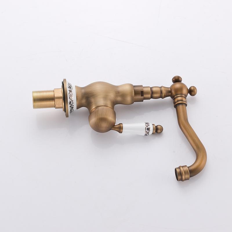 Basin Faucets Antique Brass Deck Mounted Bathroom Sink Faucet Single Handle Swivel Spout Hot Cold Water Mixer Water Tap AL-9212F