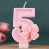 Pink Bow Number Birthday Candle Cake Decoration 1st Year Handmade Birthday Candle 0-9