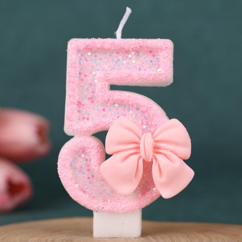 Pink Bow Number Birthday Candle Cake Decoration 1st Year Handmade Birthday Candle 0-9