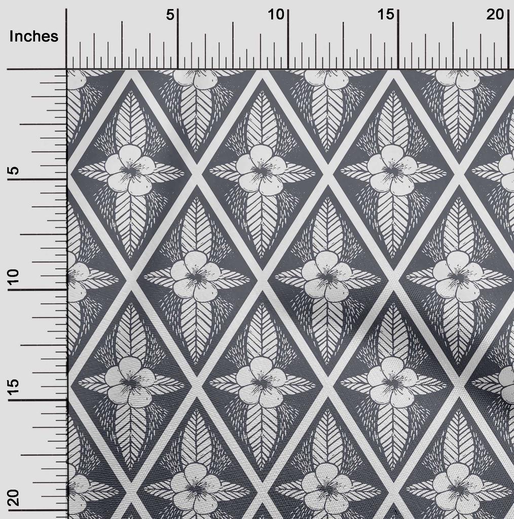 oneOone Cotton Flex Gray Fabric Artistic Floral & Diamond Geometric Craft Projects Decor Fabric Printed By The Yard 40 Inch
