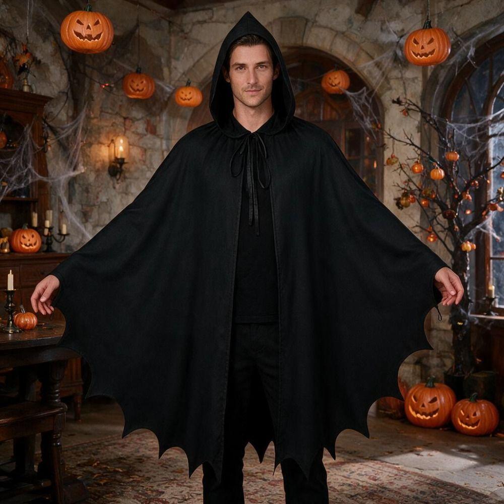 Black/Red Halloween Bat Hooded Cloak with A Finger Loop Cosplay Costume Stage