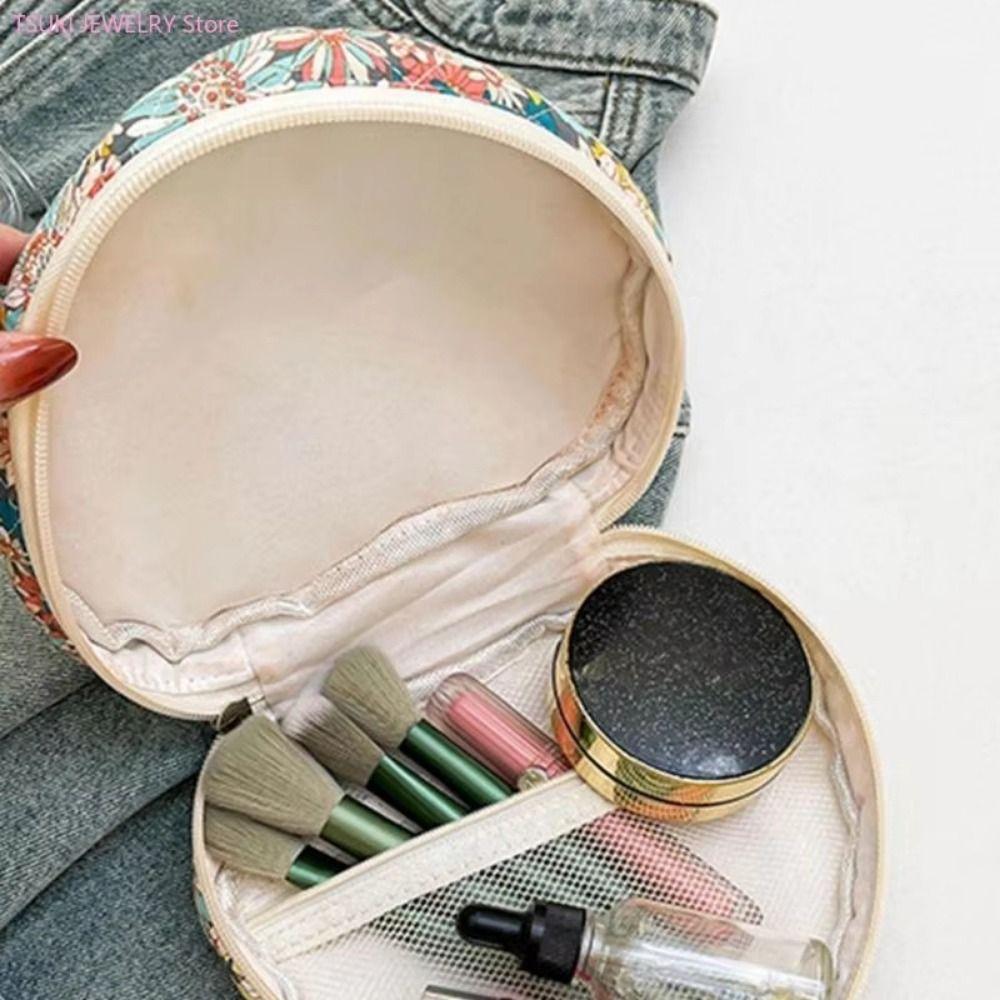 Cute Love Storage Bag Large Capacity Stylish Floral Pattern Makeup Bag Quilting Cotton with Handle Cosmetic Organizer