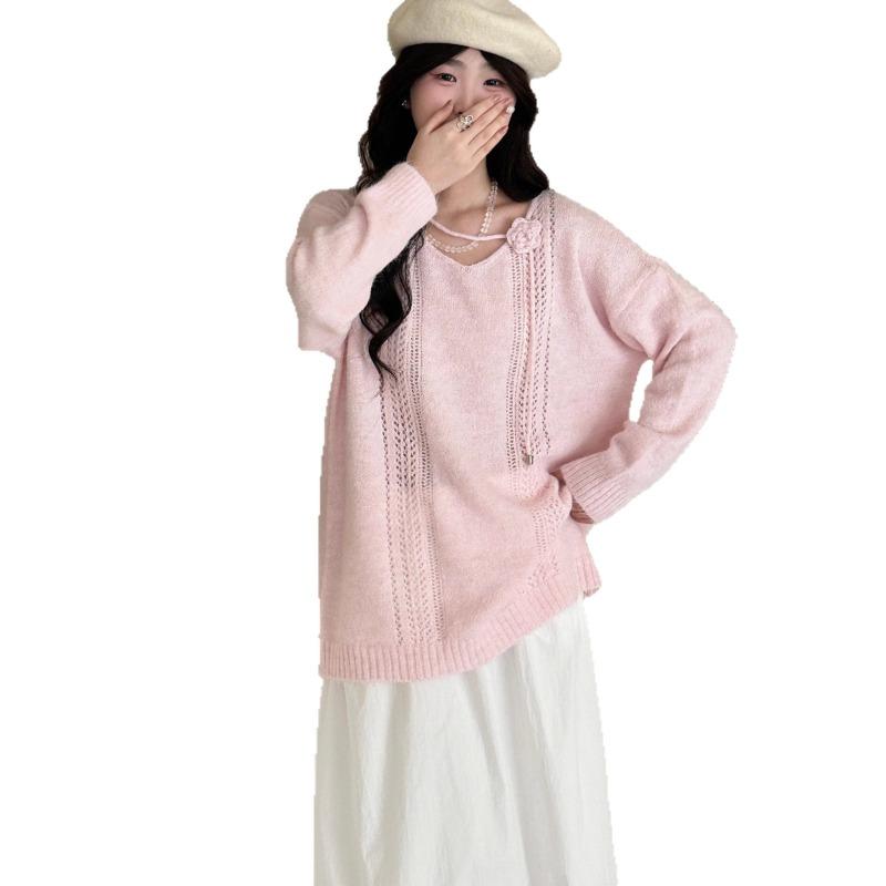 Early Autumn New Thin Three-dimensional Flower Knitted Sweater Top Loose Gentle Wind Sweater Pullover Woman