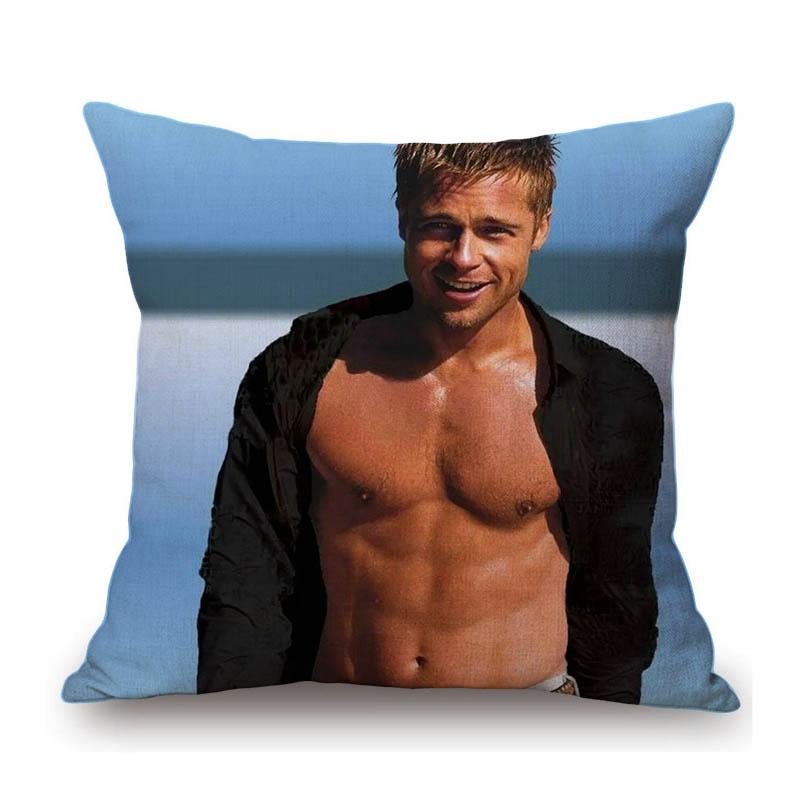 Sexy Handsome Super Star Brad Pitt Muscle Man Fans Gift Cotton Linen Sofa Throw Pillow Case Home Decoration Art Cushion Cover