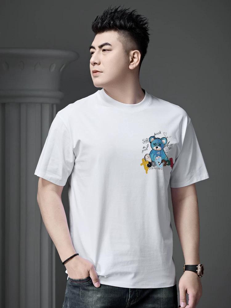 Ozhouzhan Men's High end Bear Print Short sleeve T-shirt 2025 New Summer Trendy All-Match Half Sleeve Top Clothes