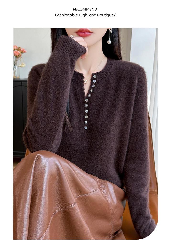 2026 Autumn Winter Women's V-Neck Long Sleeve Knit Wool Sweater, Loose Fit, Plus Size