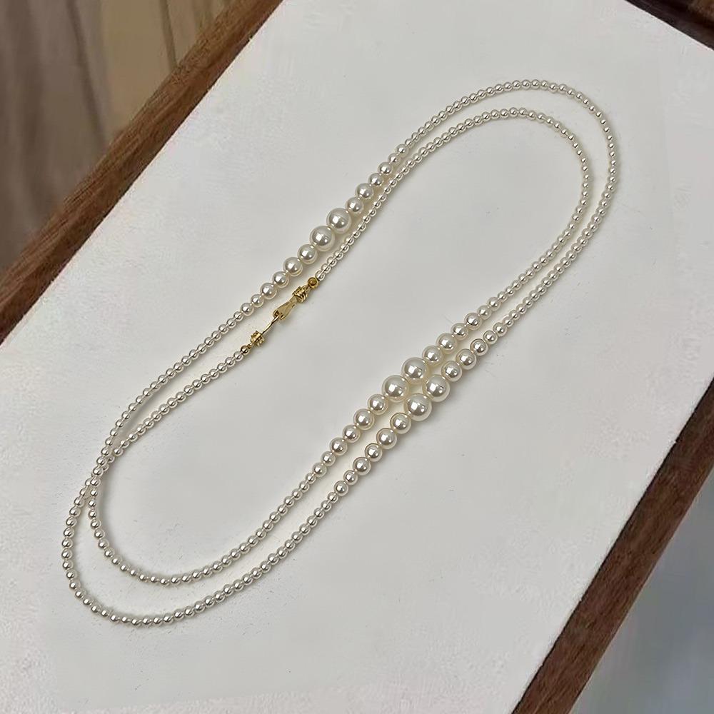 Изысканное Элегантное Жемчужное Ожерелье Медная Длинная Цепь Ожерелье Цепочка для Свитера Повседневное Ношение