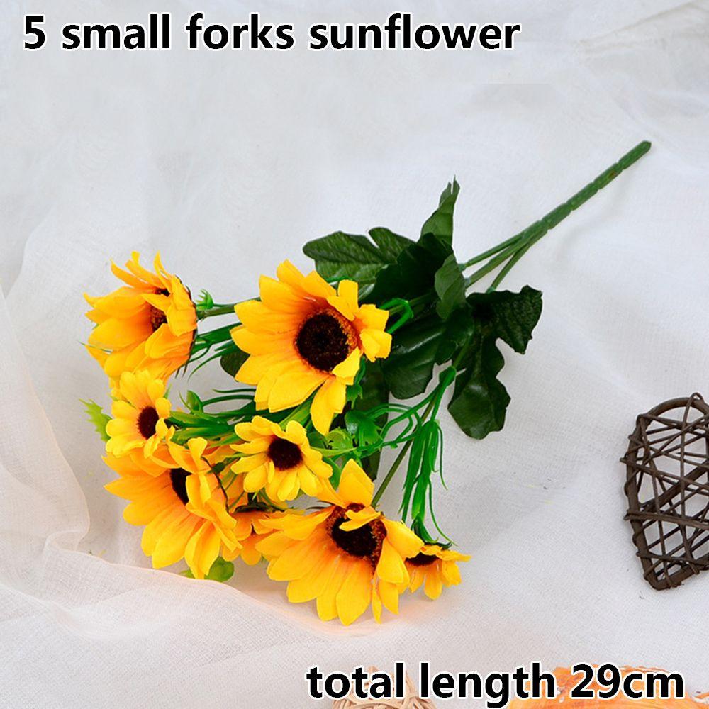 5/7/22 Heads Decorative Bright Yellow Real Touch Artificial Flower Fake Flores Bouquet Wedding Decoration Silk Sunflower