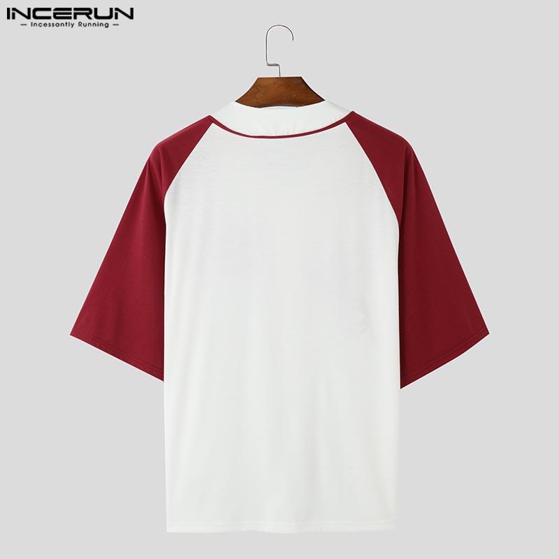 INCERUN Мужские повседневные летние футболки без воротника с коротким рукавом и буквенным принтом