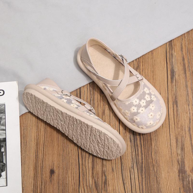 Модная женская обувь на одинарной подошве Лето 2025 Новая Толстая подошва Сетка Вышивка Кружево Тканевая обувь Повседневная Удобная Дышащая Спортивная обувь