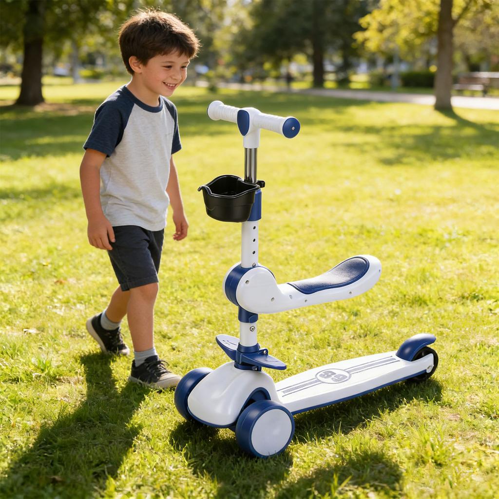 3-колесный самокат со светодиодной подсветкой, рулем и съемным сиденьем, складной самокат для активного отдыха