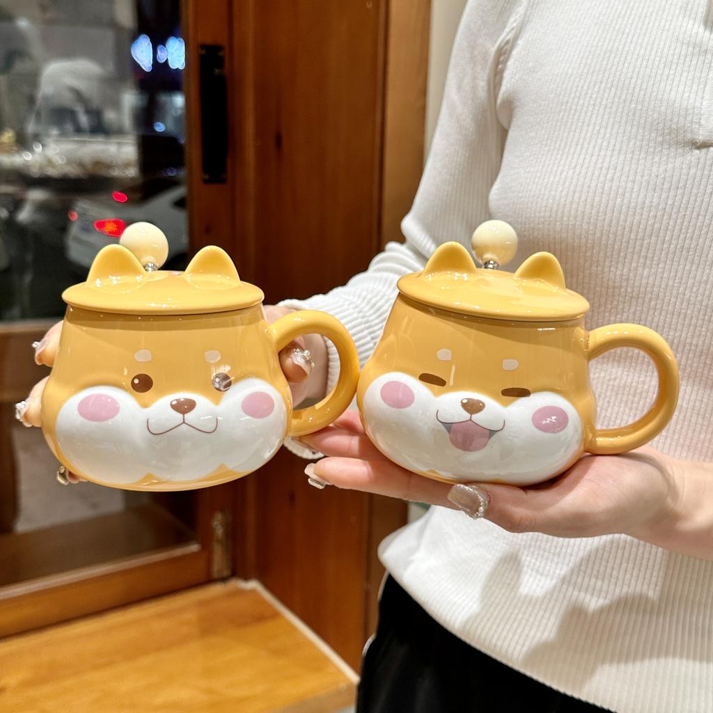 Shiba Inu Ceramic Cup High Appearance Level Large Capacity Coffee Cup with Spoon Cute Girls Children's Office Home