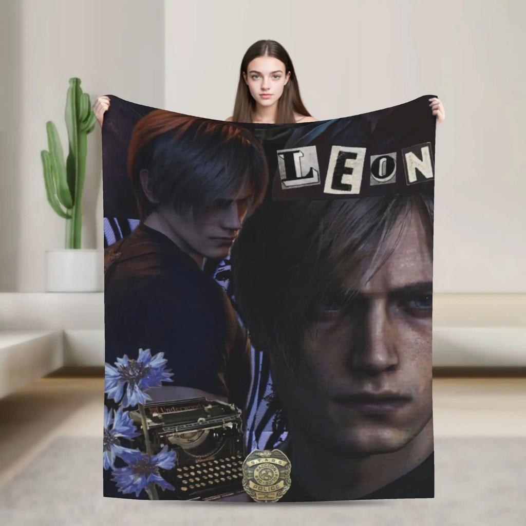 Warm Soft Flannel Throw Blanket for Kids Boys Girls Airplane Travel Leon Kennedy Resident Evil Design Funny Sofa Bed Cover Beds