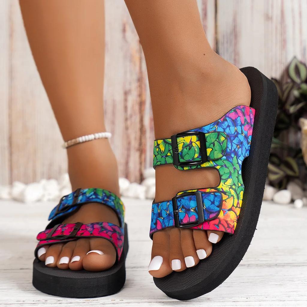 Beach Sandals For Women Fashion Thick Sole Slippers Summer Slip On Classic Open Toe Flat Sandals Plus Size 43 Sandalia Feminina