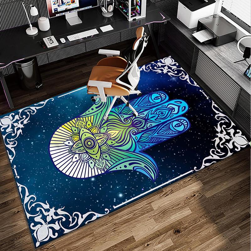 Colorful Hamsa Mandala Pattern Office Rug Chair Mat, Entryway Carpet, Suitable for Front Door, Bedroom, Living Room, Desk, Holiday Gift