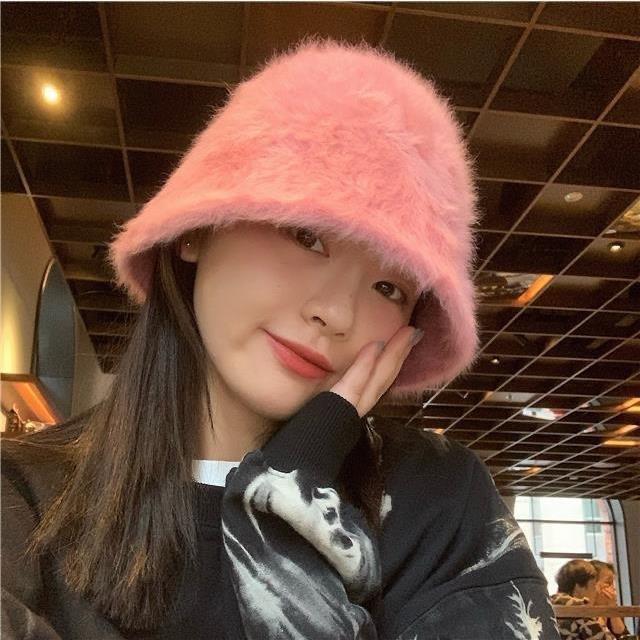 Solid Faux Fur Bucket Cap Women's Basin Hat Winter Hat Korean Casual Japanese Hats