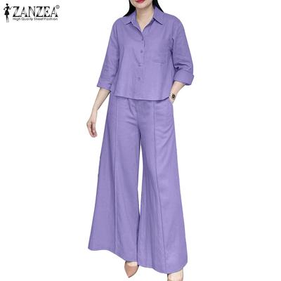 Женская блузка с рукавом 3/4 и широкие брюки, повседневный комплект из двух предметов