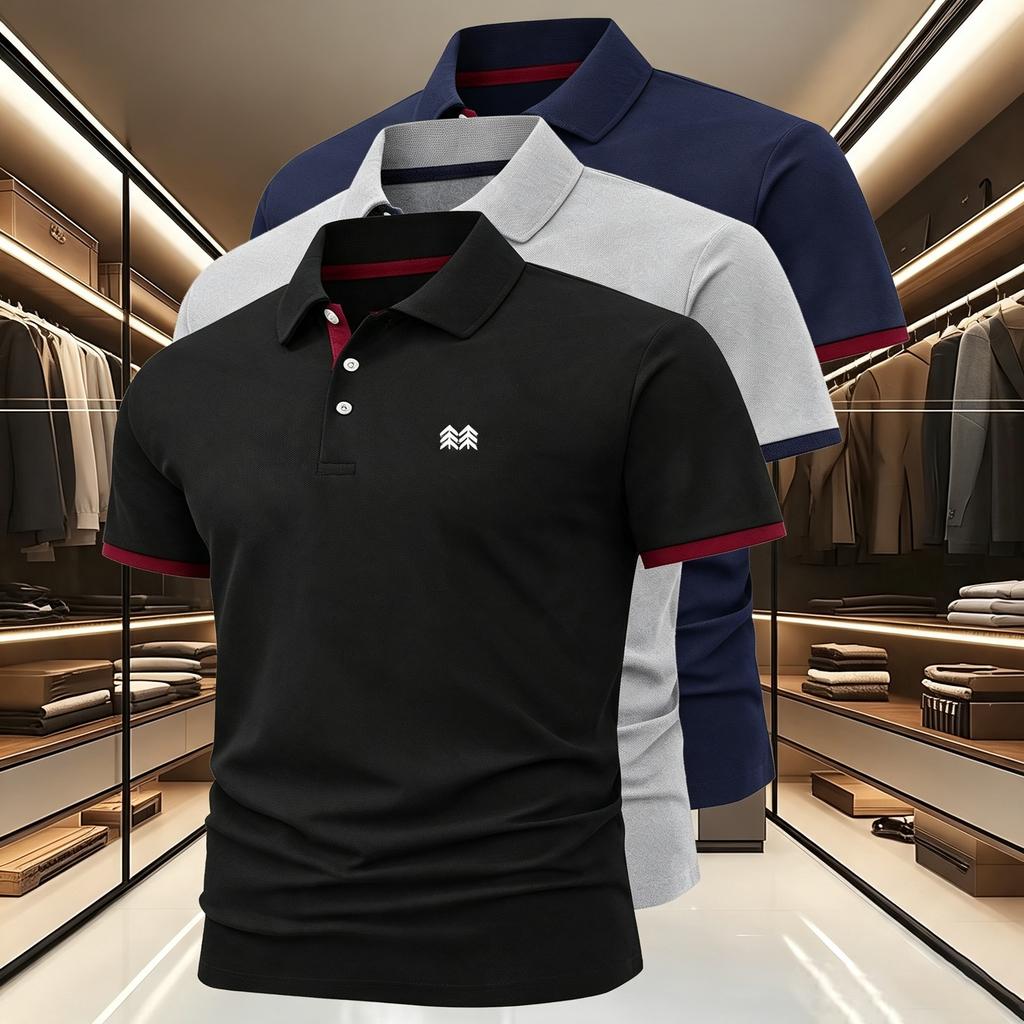 3Pack Short-Sleeve Polo Shirt with 3Button Collar, Contrast-Color Trim, Soft and Comfortable Against the Skin—Casual and Athletic Top