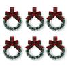 Mini Christmas Cabinet Wreaths 5.1 Inch Small Kitchen Xmas Decor with Red Ribbon Bow Plastic Rattan Fabric Window Door Office Holiday Decoration