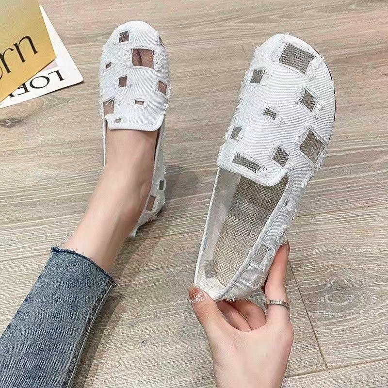 Холщовые туфли Женские Летние Осенние Новые Сетчатые туфли Женские Тапки для пола Дышащие Туфли-бобы Одинарные туфли