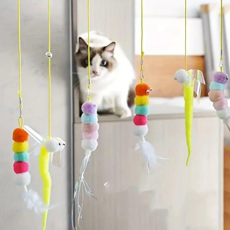 Мультяшный кот-тизер, игрушка для домашних животных, телескопическое расширение, товары для домашних животных для самостоятельного развлечения, регулируемая веревка, дверная рама, подвесной войлок, новые уникальные качели