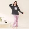 Fentengkan 100% Cotton Plaid Round Neck Long-Sleeved Pajama Set for Women