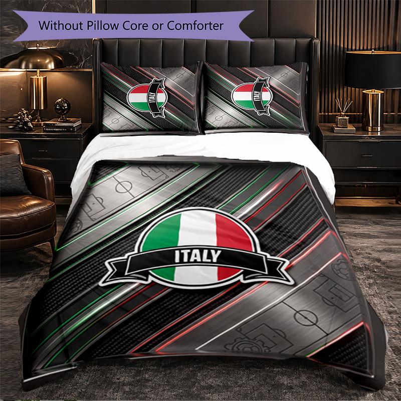 Italy Football Pattern 3 Pieces Bedding Set Soft Microfiber Duvet Cover with Pillow Cases for Bedroom