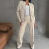 Autumn Winter Women's Casual Two-Piece Set: Zipper Jacket & Wide-Leg Pants