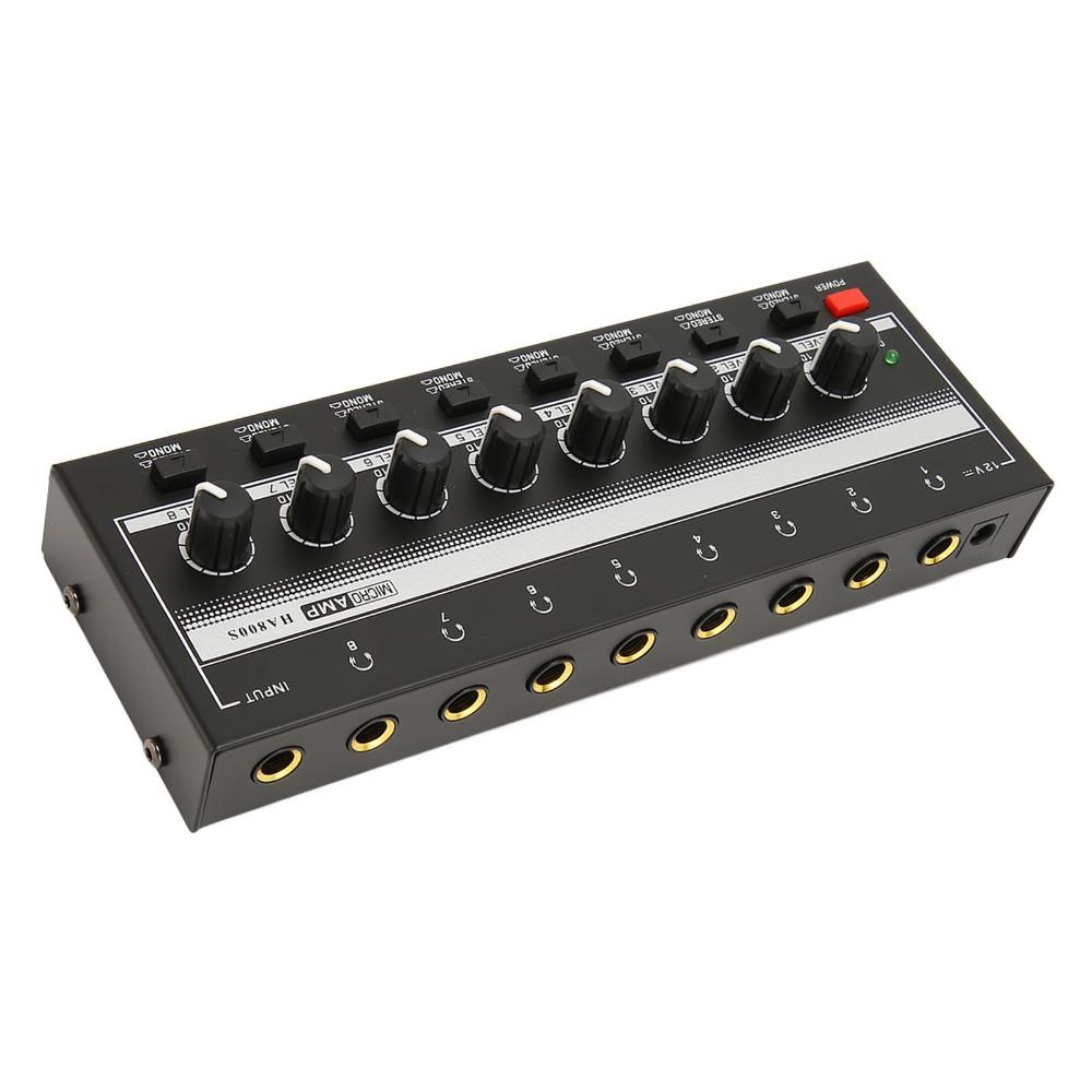 1/4" TRS Input/Output Stereo Headphone Amplifier 8-Channel Audio Mixer Studio Recording