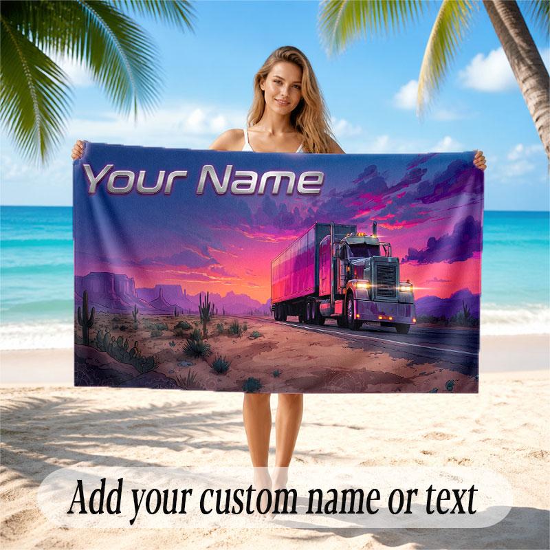 Truck Car Theme Soft Beach Towel Personalized Custom Name Text Towel Portable for Beach Pool Travel