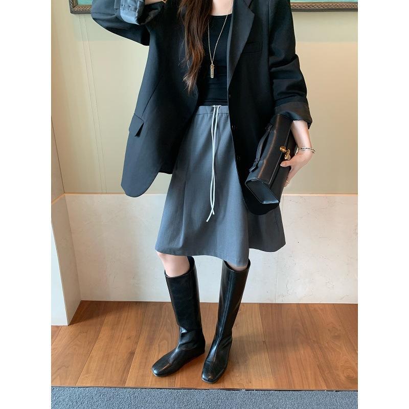 Sheepskin Version~ Grape Ma with the Same Inner Height Increase of 4cm Versatile Flat-soled Boots Thin Boots Medium Tube Knight Boots Women's Boots