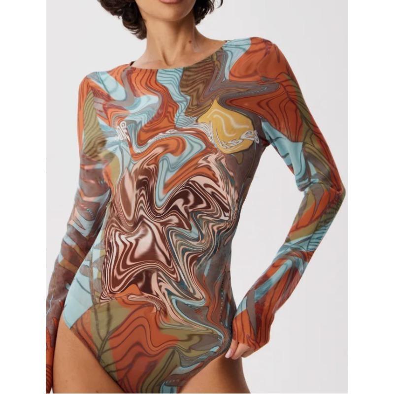 Swimsuit Women's Hot-selling Multi-color Mesh Sunscreen One-piece Swimsuit Fresh and Sexy Long-sleeved Sunscreen Swimsuit
