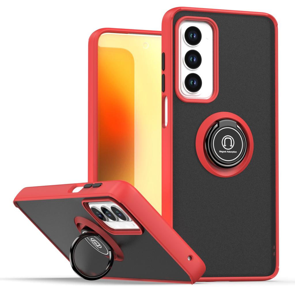 Матовый противоударный чехол-броня для Motorola Moto Edge 2021 с кольцом-подставкой и магнитным держателем