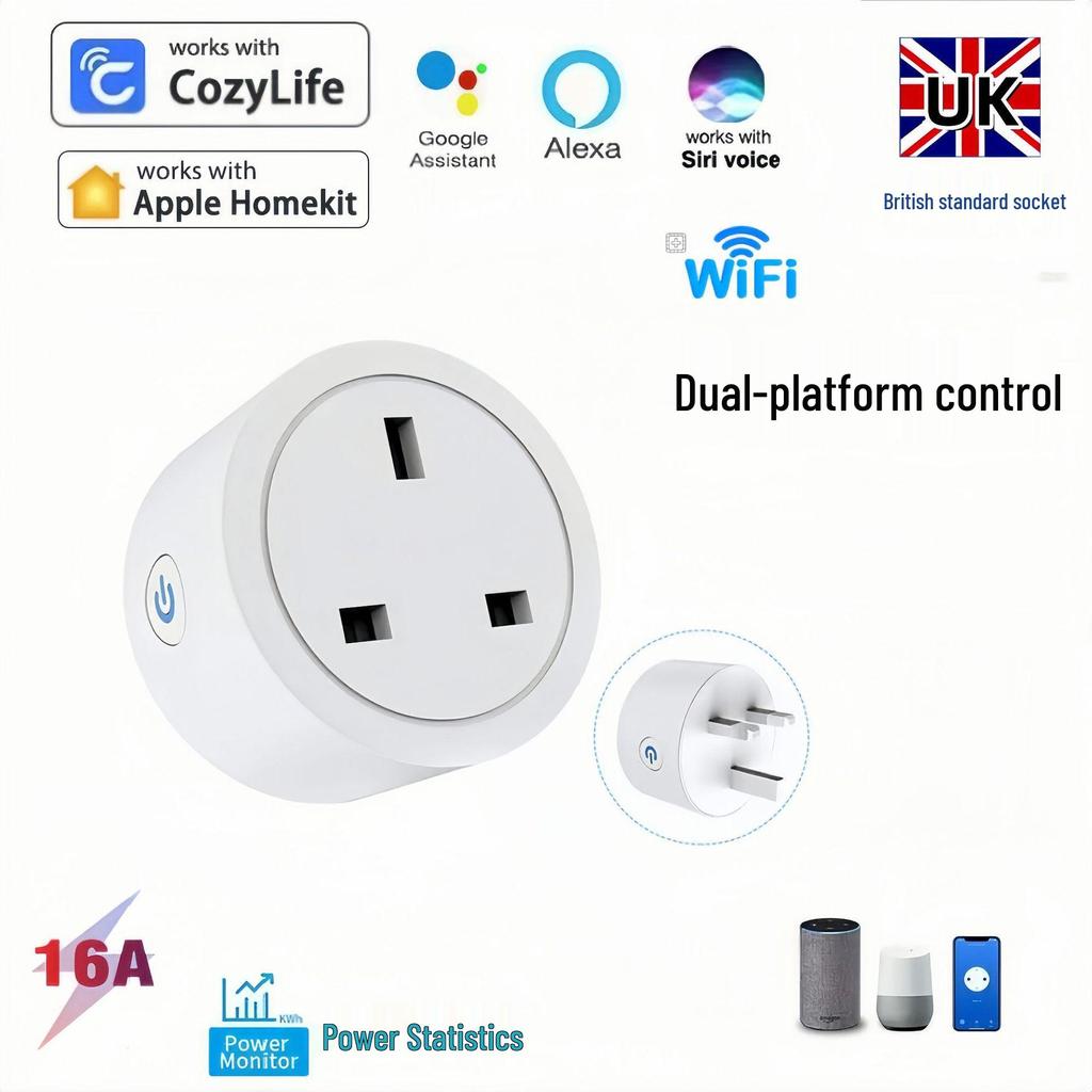 Умная WiFi-розетка для Великобритании: HomeKit, Мониторинг энергопотребления, Удаленное управление, Таймер, Совместимость с Alexa