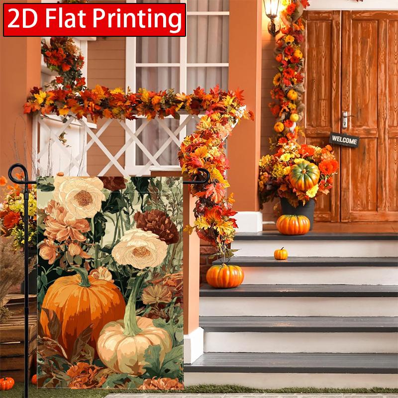 2D Flat, 2D Flat Welcome Pumpkin Maple Leaf Thanksgiving Garden Flag_1 (1)- Outdoor Garden Flag Double-sided Home Decoration Courtyard Decoration Outd