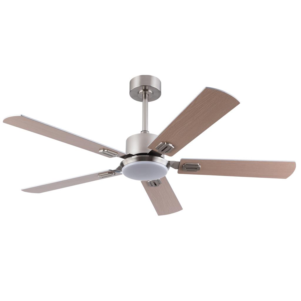 52-Inch Ceiling Fan with Light and Remote Control, for Bedroom, 5 Blades, Dimmable LED Light, Reversible 6-Speed Motor, Memory Function, Quiet DC