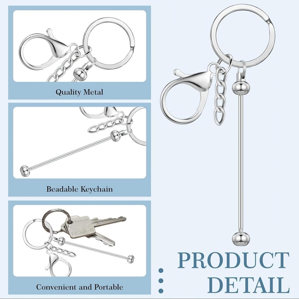 12pcs of Bead Keychain DIY Keychain Pendant Made of Silvery Metal Bead Keychain Blank Keychain Bead Keychain, DIY Bead Keychain, Hanging Accessories