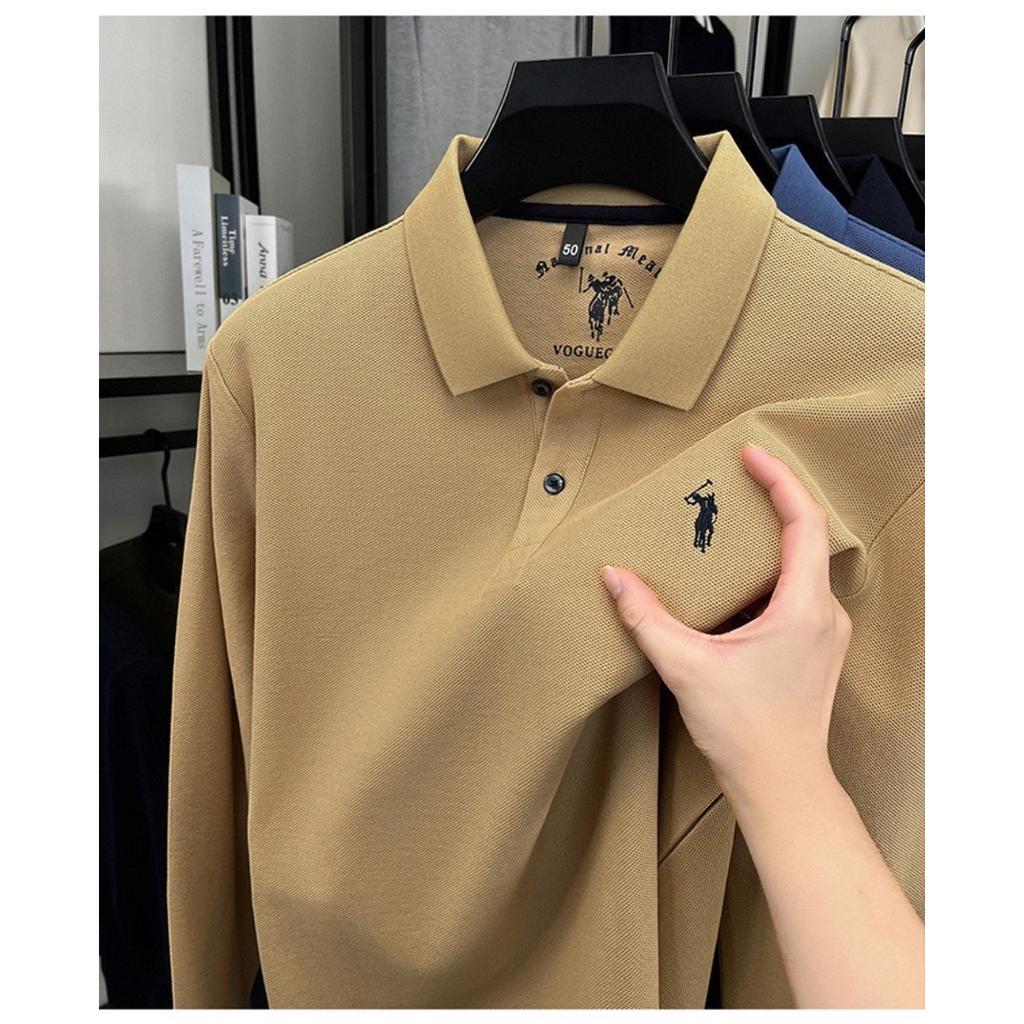 TrendHub 100% Pure Cotton Men's Long Sleeved Polo Shirt Embroidery Classic Paul Casual T-shirt