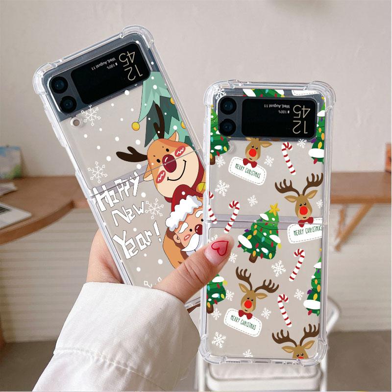 Роскошный чехол Snow Merry Christmas для Samsung Galaxy Z Flip 3 4 5G Funda Z Flip3, прозрачный жесткий противоударный чехол для телефона из ПК