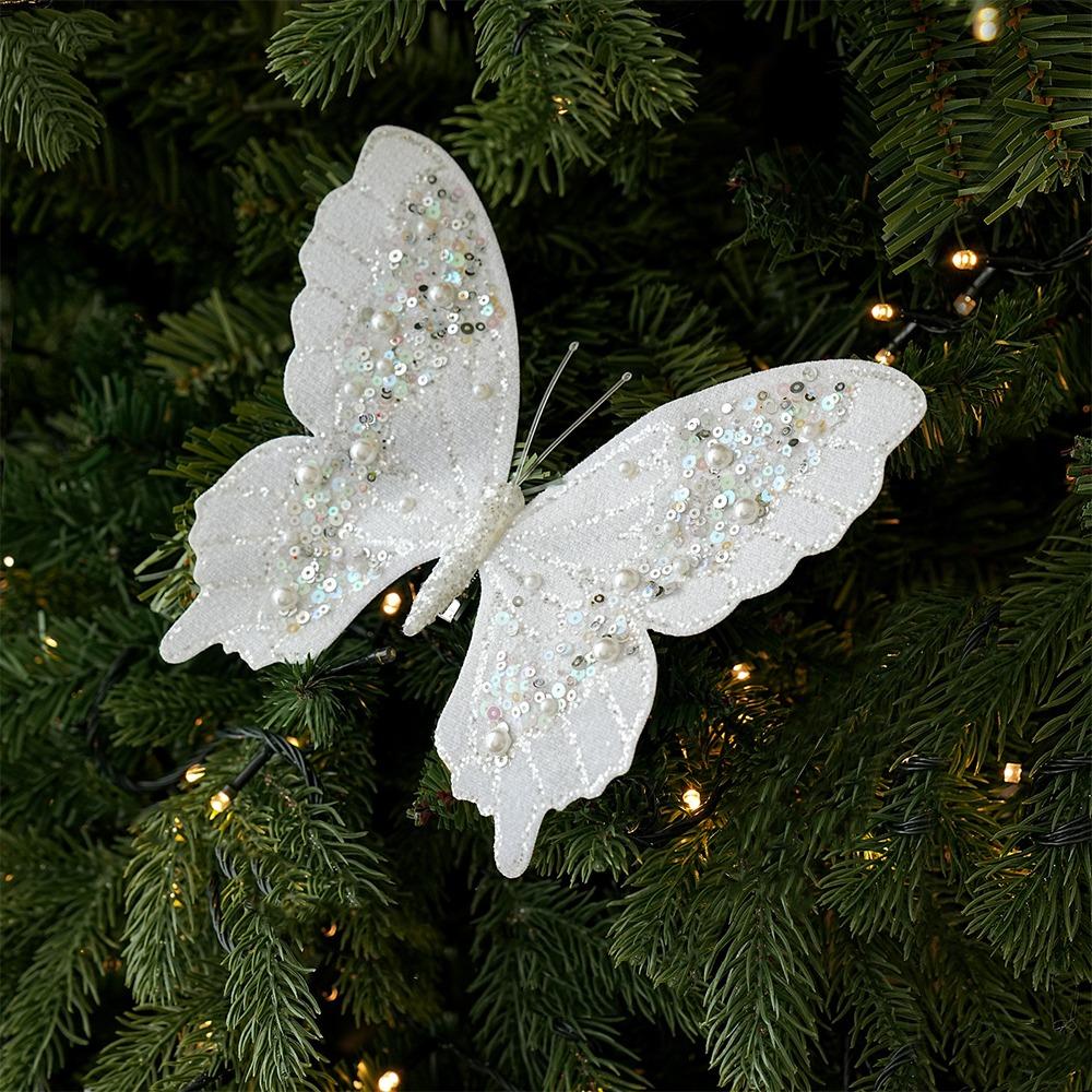 Flocking Finish Christmas Sequin Butterfly Ornament Artificial Butterfly Pendant Home Decoration