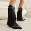 Cowboy Boots Embroidery Autumn and Winter New Knight Boots Large Size Fringed Thick Heel Rivet Western High Boots