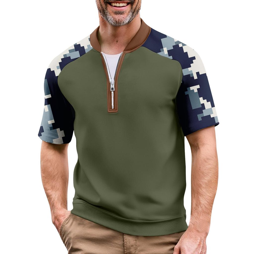 Мужская летняя футболка камуфляжной расцветки в стиле кэжуал, спортивный дышащий топ с воротником на молнии